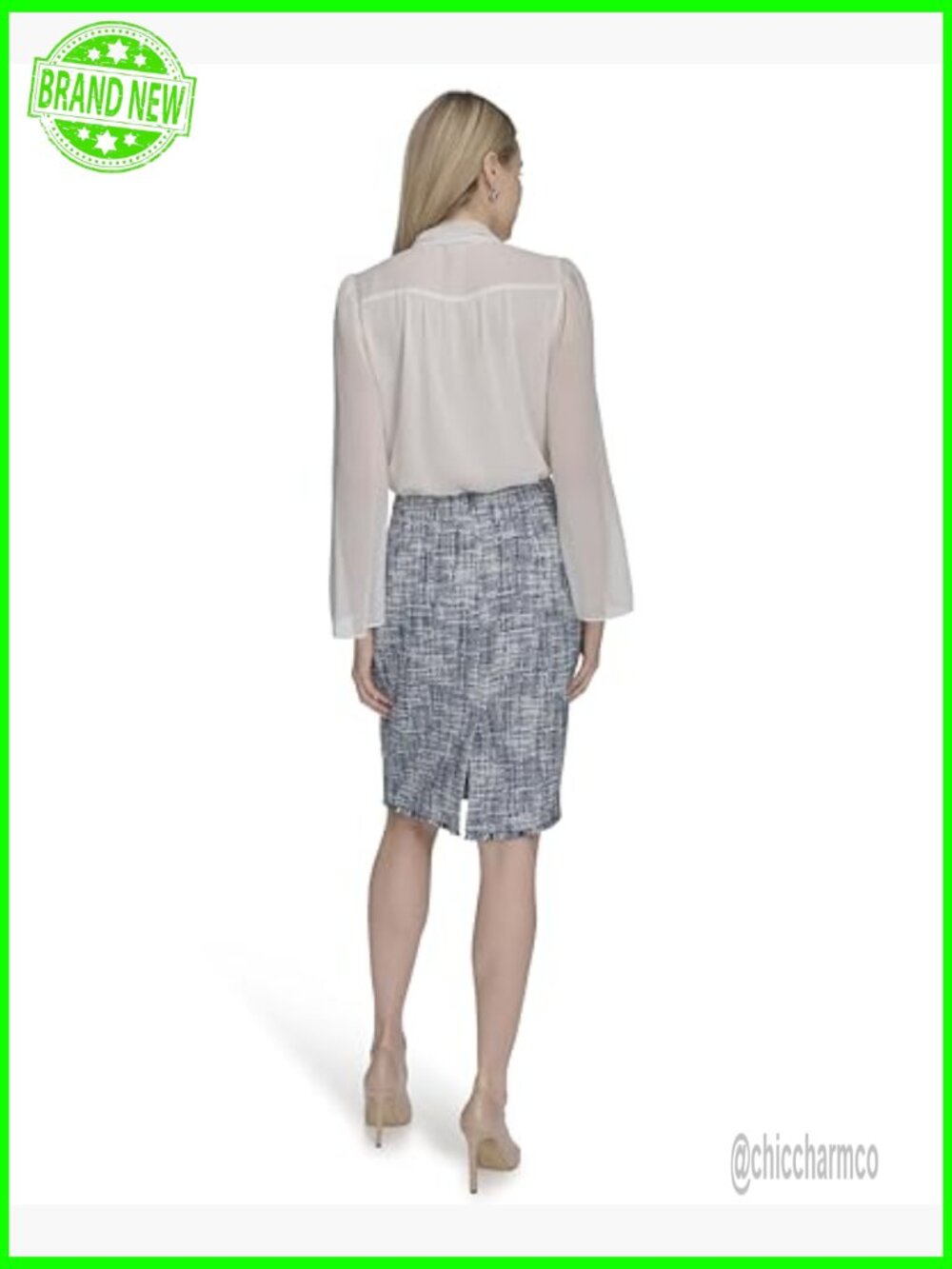 Tweed Pencil Skirt Knee Length Business Casual Button Dry Clean Only - Picture 4 of 6